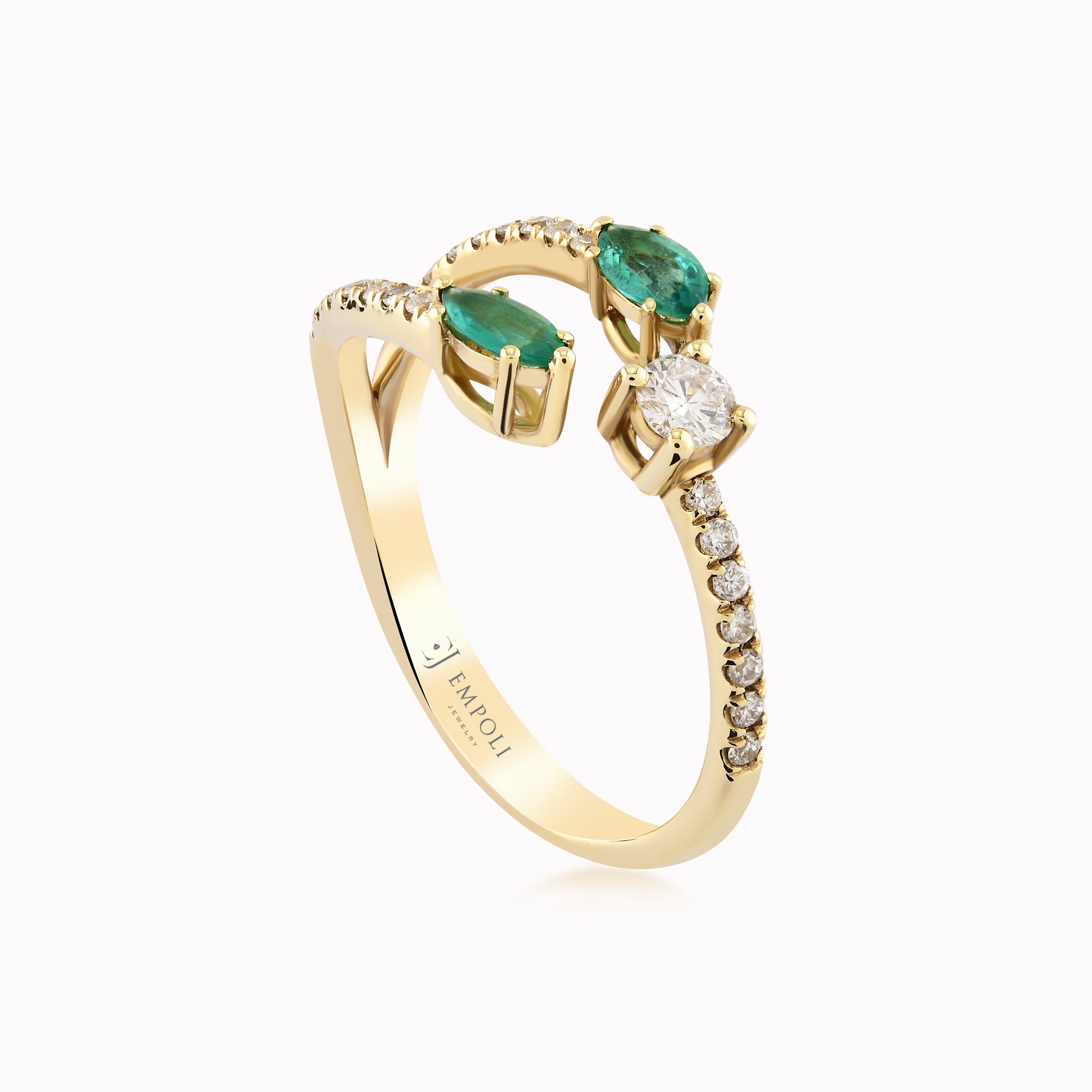 Inel Aur Galben 14K Cu Diamante Si Smaralde 0.25ct