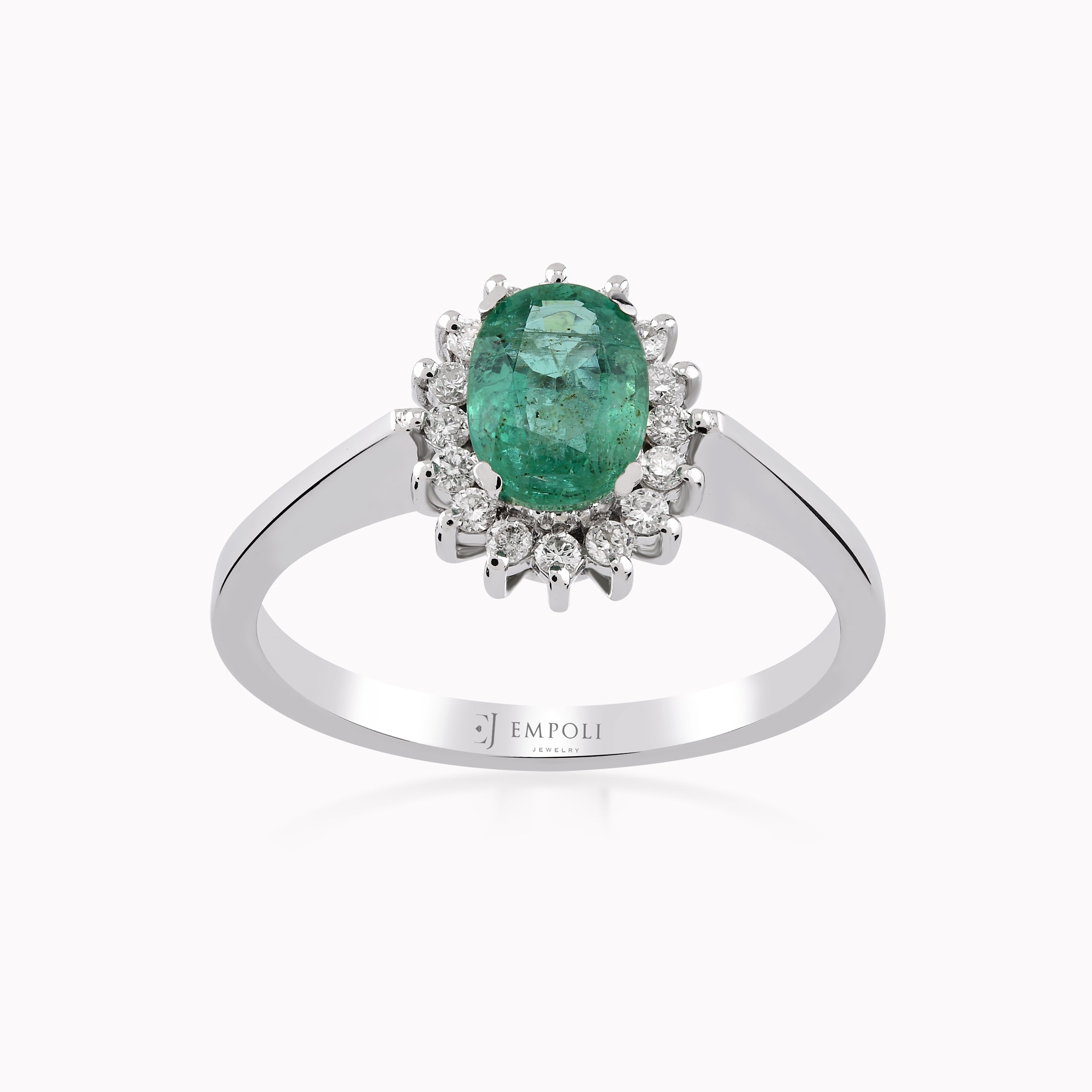 Inel Aur Alb 18K Cu Diamante Si Smarald 0.13ct