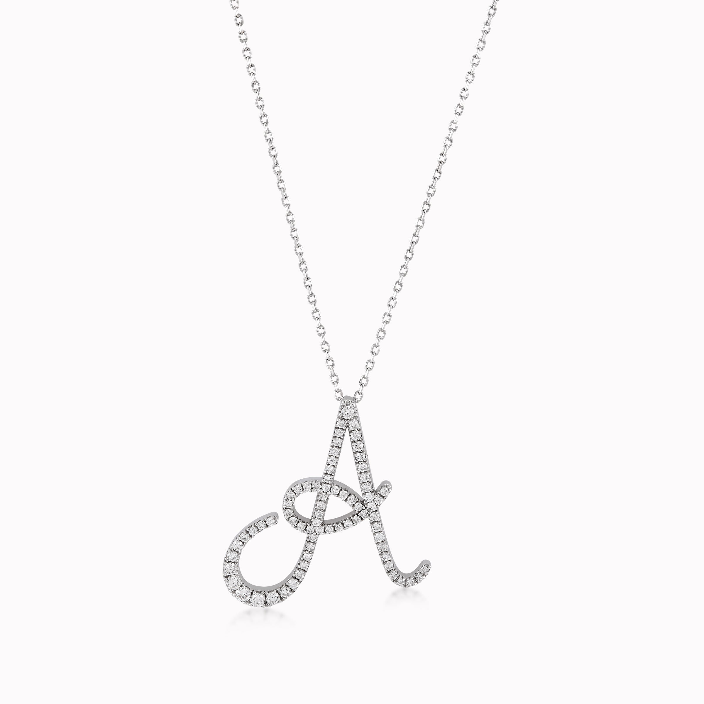 Lant cu Pandantiv Aur Alb 14K cu Diamante de 0.48ct - Initiala A