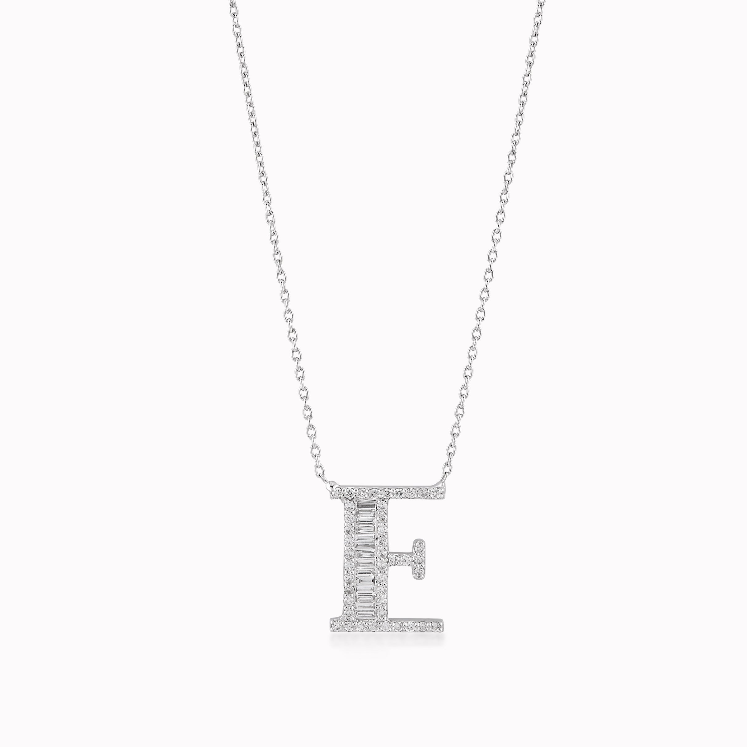 Lant cu Pandantiv Aur Alb 14K cu Diamante de 0.39ct - Initiala E