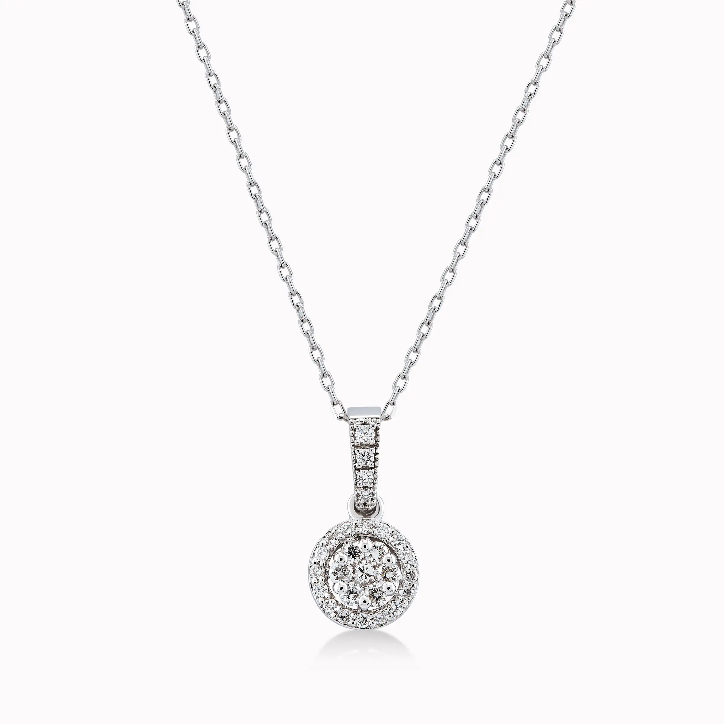 Lant cu Pandantiv Aur Alb 14K cu Diamante 0.19ct