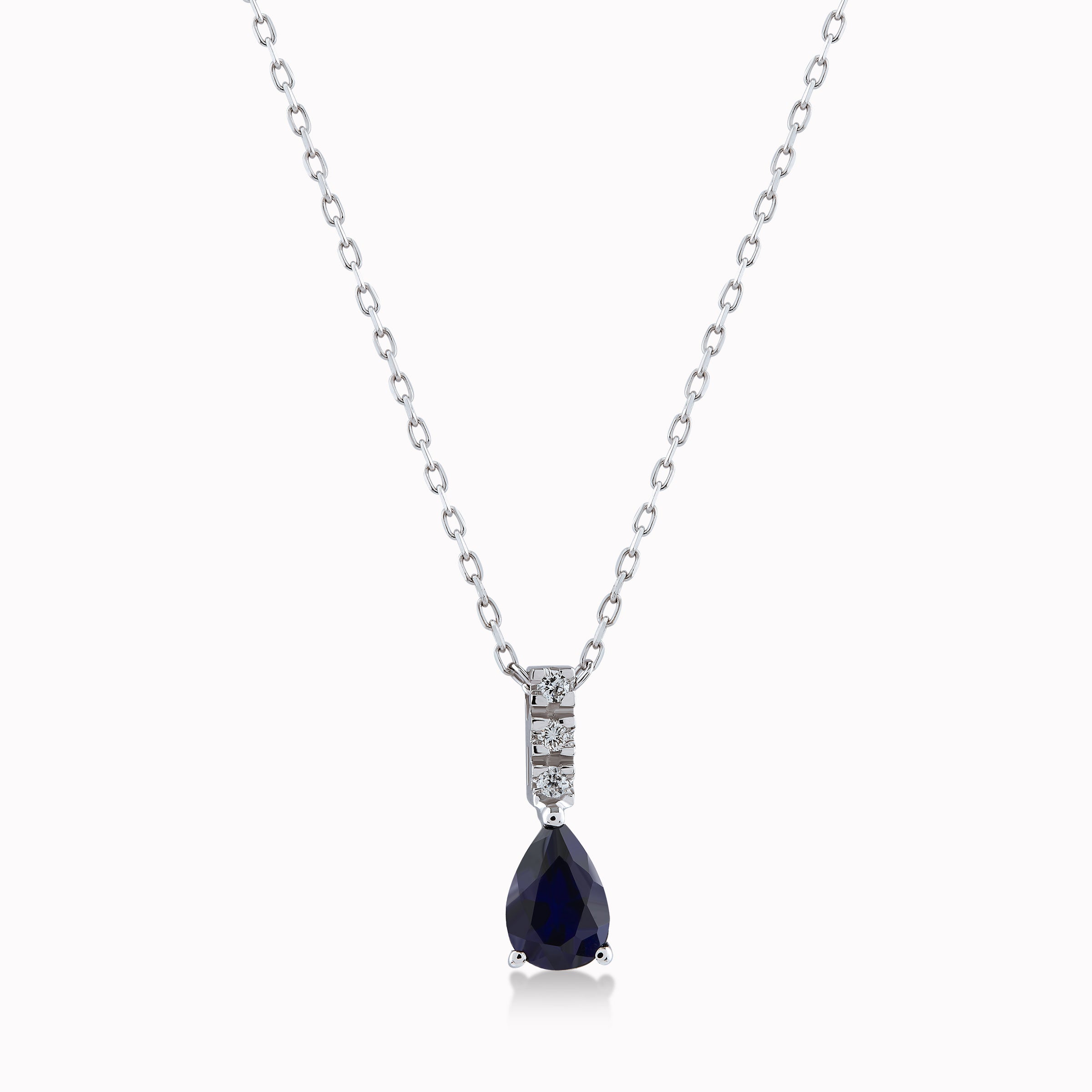 Lant cu Pandantiv Aur Alb 14K cu Diamante 0.03ct si Safir 0.55ct