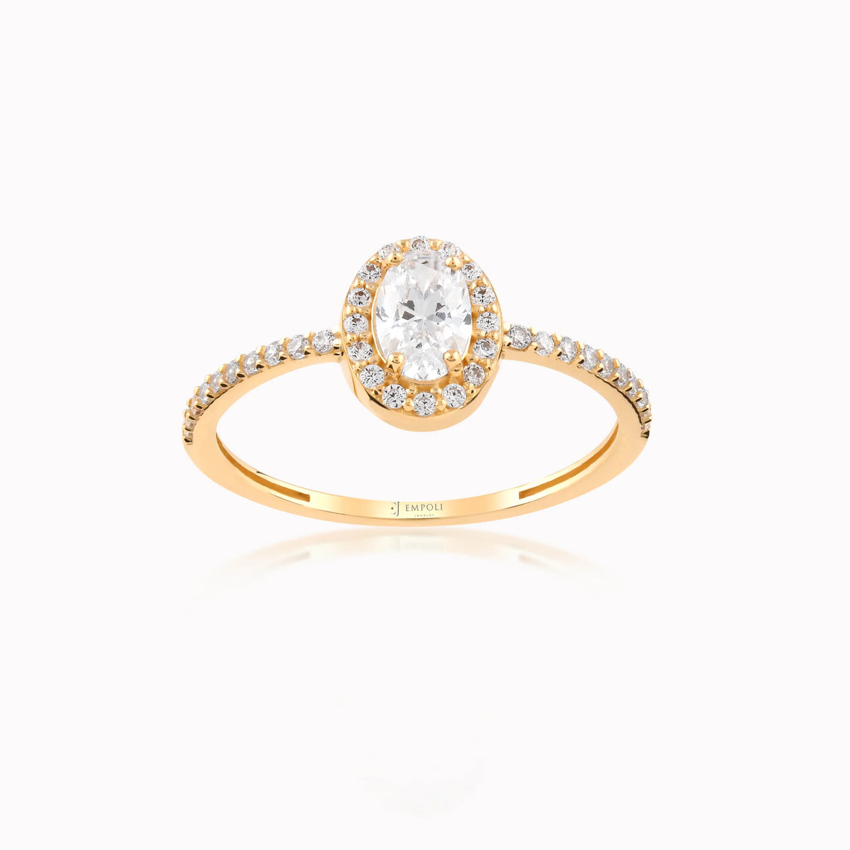 Inel din aur galben 14K cu zirconiu halo oval