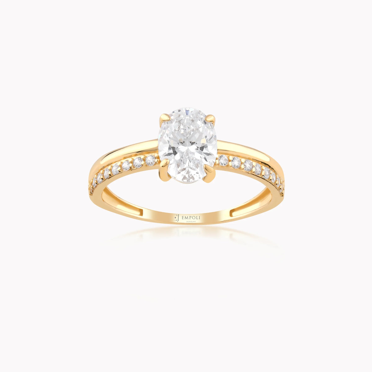 Inel din aur galben 14K cu zirconiu oval cu pave