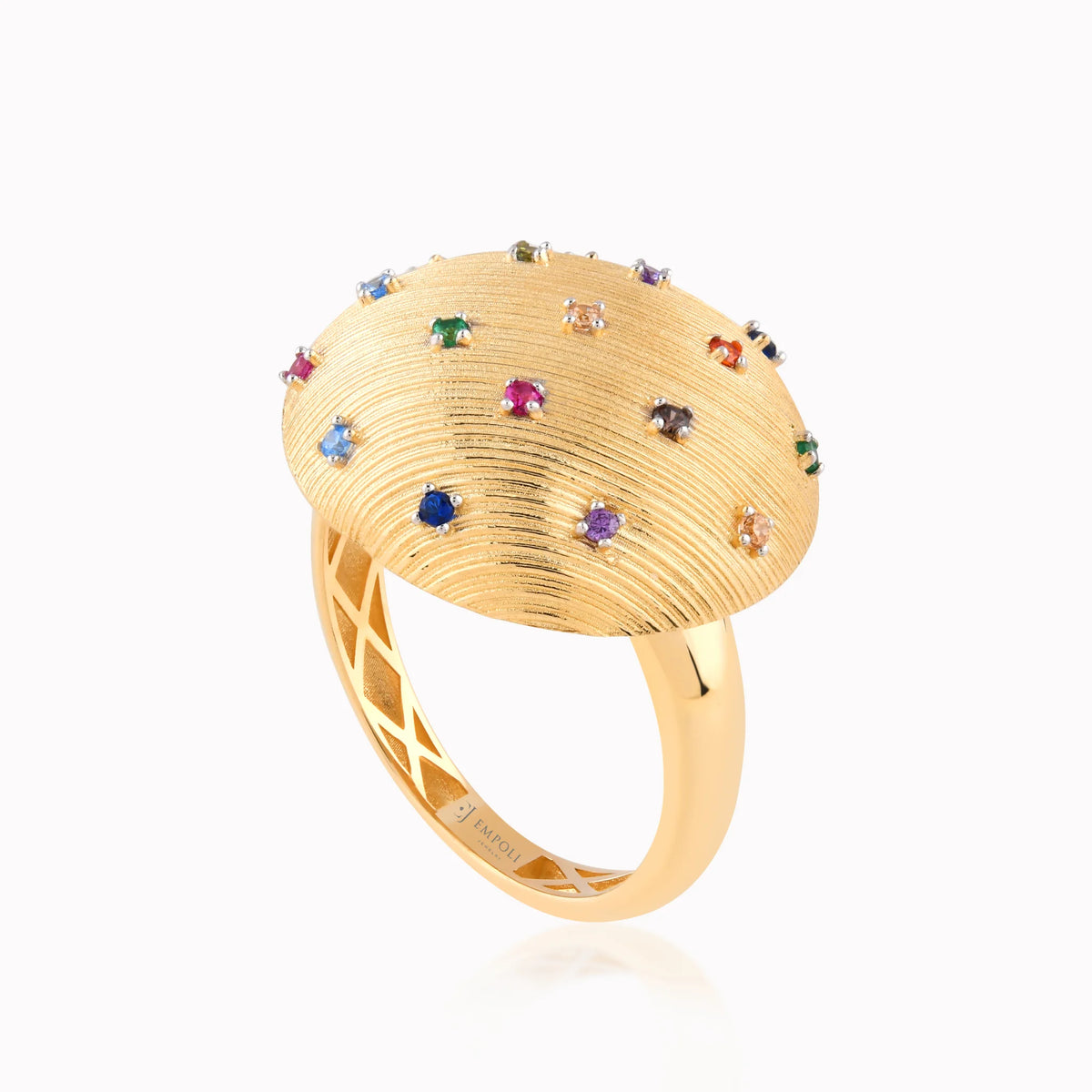 Inel din aur galben 14K cu zirconiu multicolor - detaliu