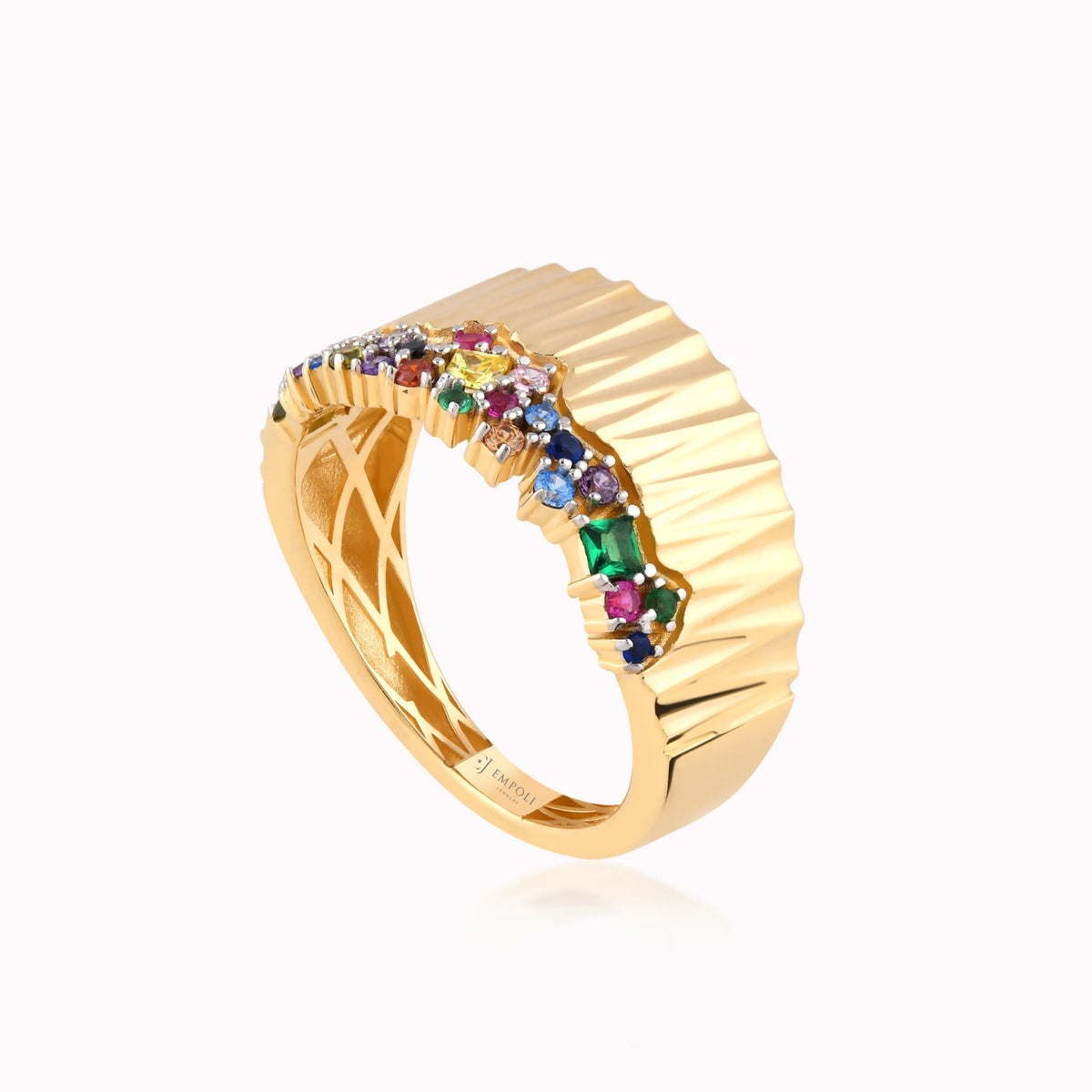 Inel din aur galben 14K cu zirconiu multicolor - detaliu