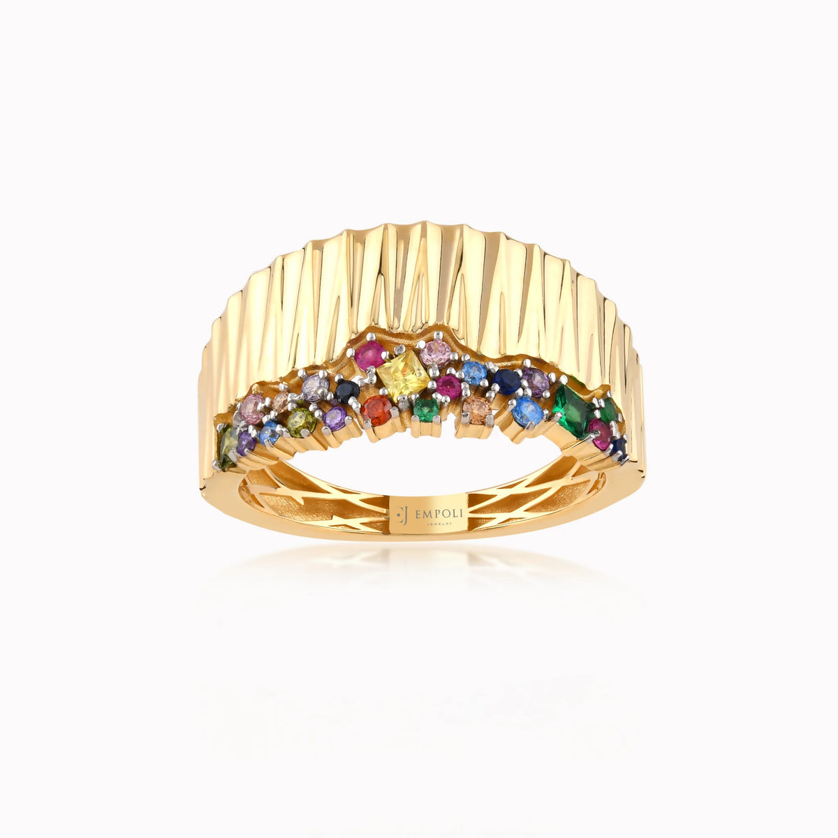 Inel din aur galben 14K cu zirconiu multicolor