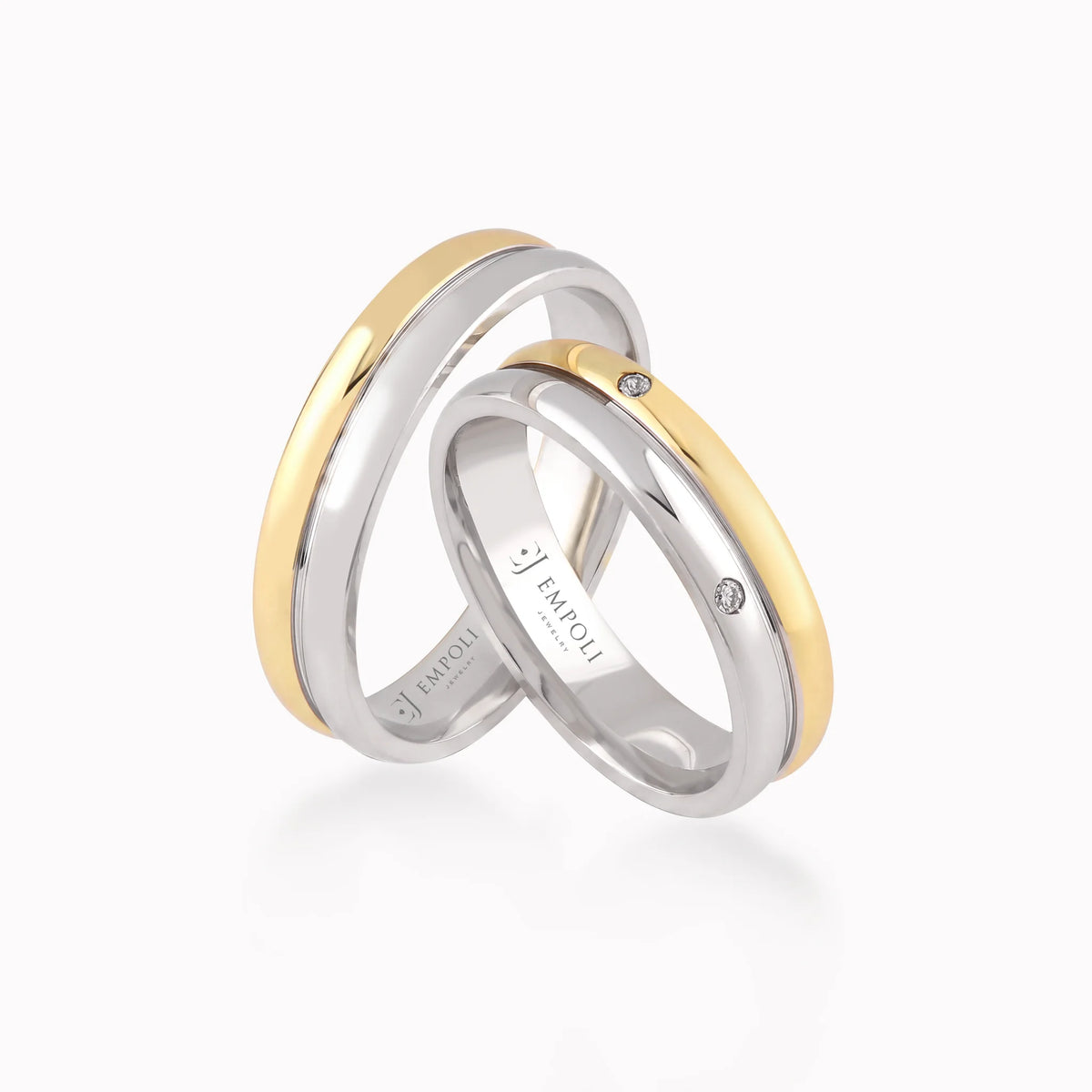 Verighete aur galben și alb 14K cu zirconiu sau diamant, 4.6mm