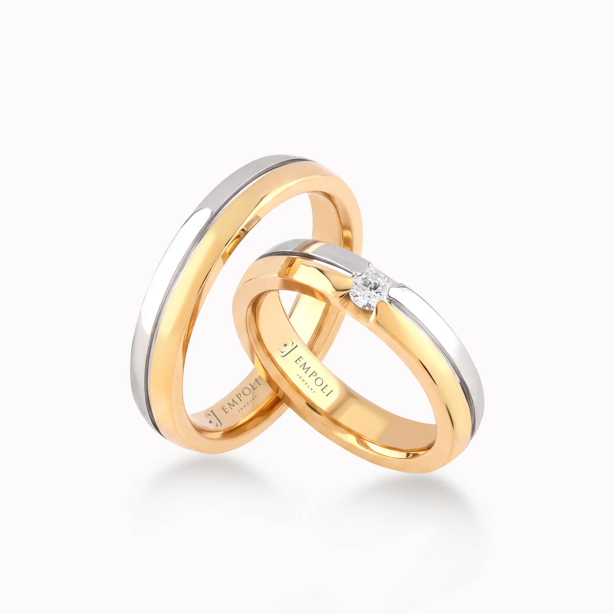 Verighete aur galben și alb 14K cu zirconiu sau diamant, 4mm