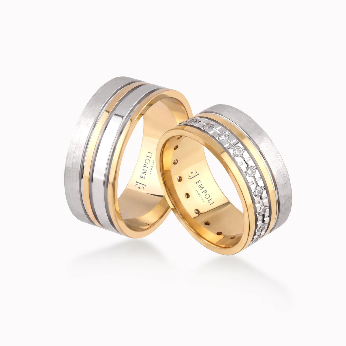 Verighete aur galben și alb 14K cu zirconiu sau diamant, 8.3mm