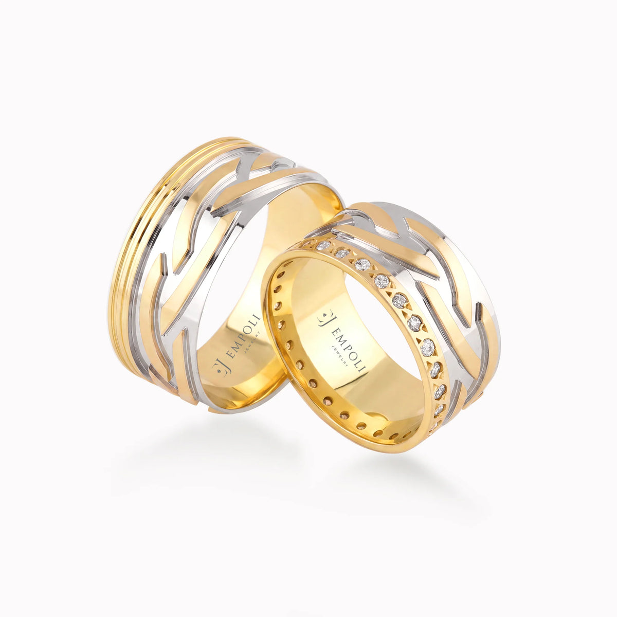 Verighete aur galben și alb 14K cu zirconiu sau diamant, 9mm