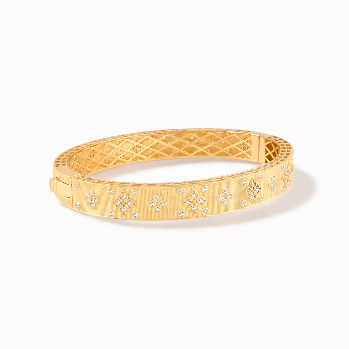 Brățară fixă din aur galben 14K cu zirconiu florală - detaliu