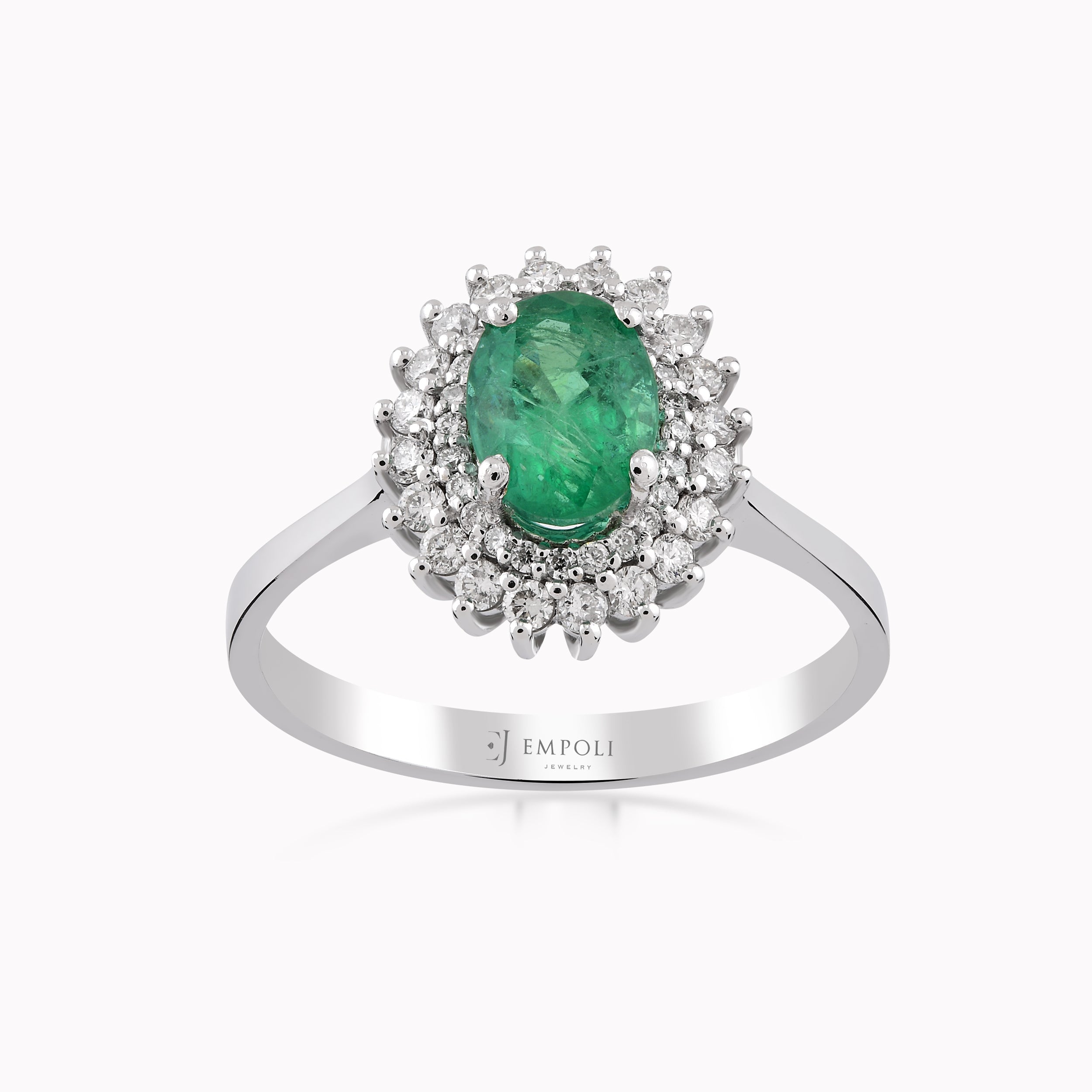 Inel Aur Alb 14K Cu Diamante Si Smarald 0.13ct