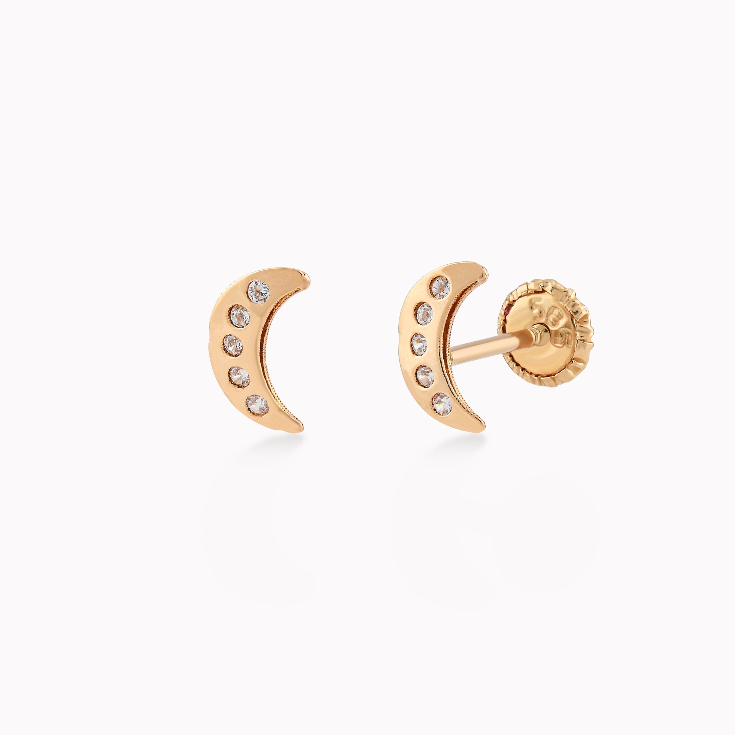 Cercei Aur Galben 14k Cu Zirconiu, Semiluna, Protectie 0.25gr