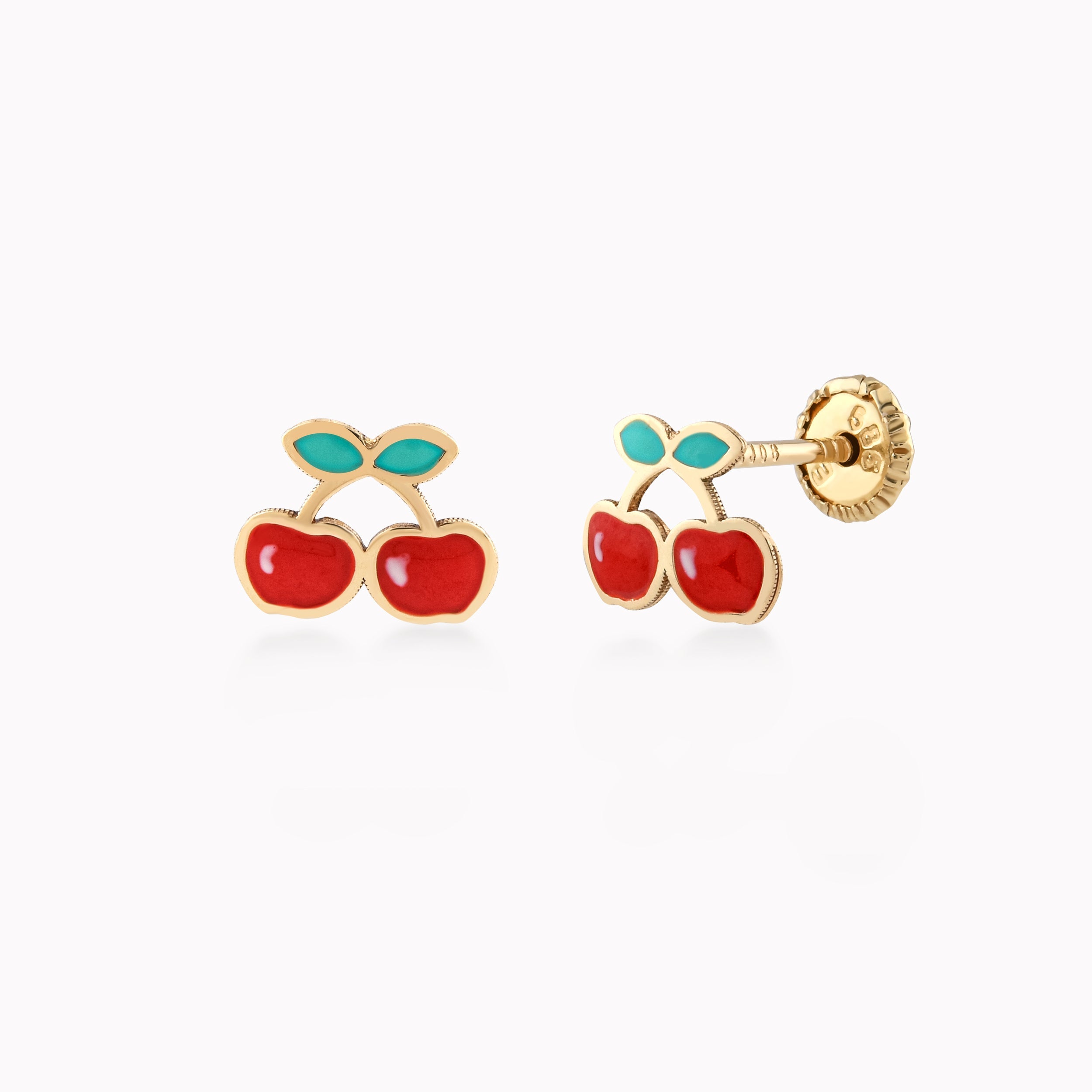 Cercei Aur Galben 14k Cu Email, Ciresi, Protectie 0.32gr