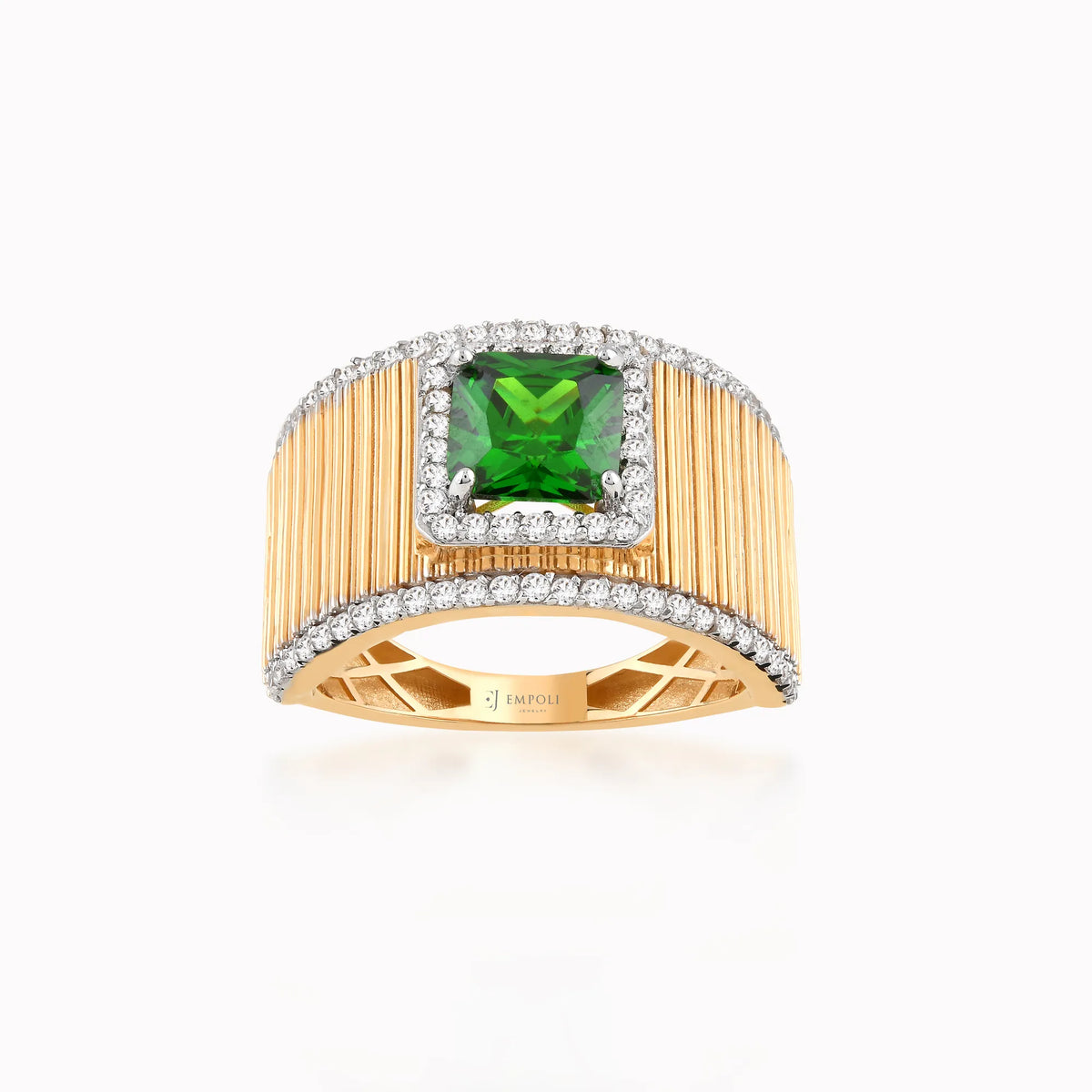 Inel din aur galben 14K cu zirconiu verde