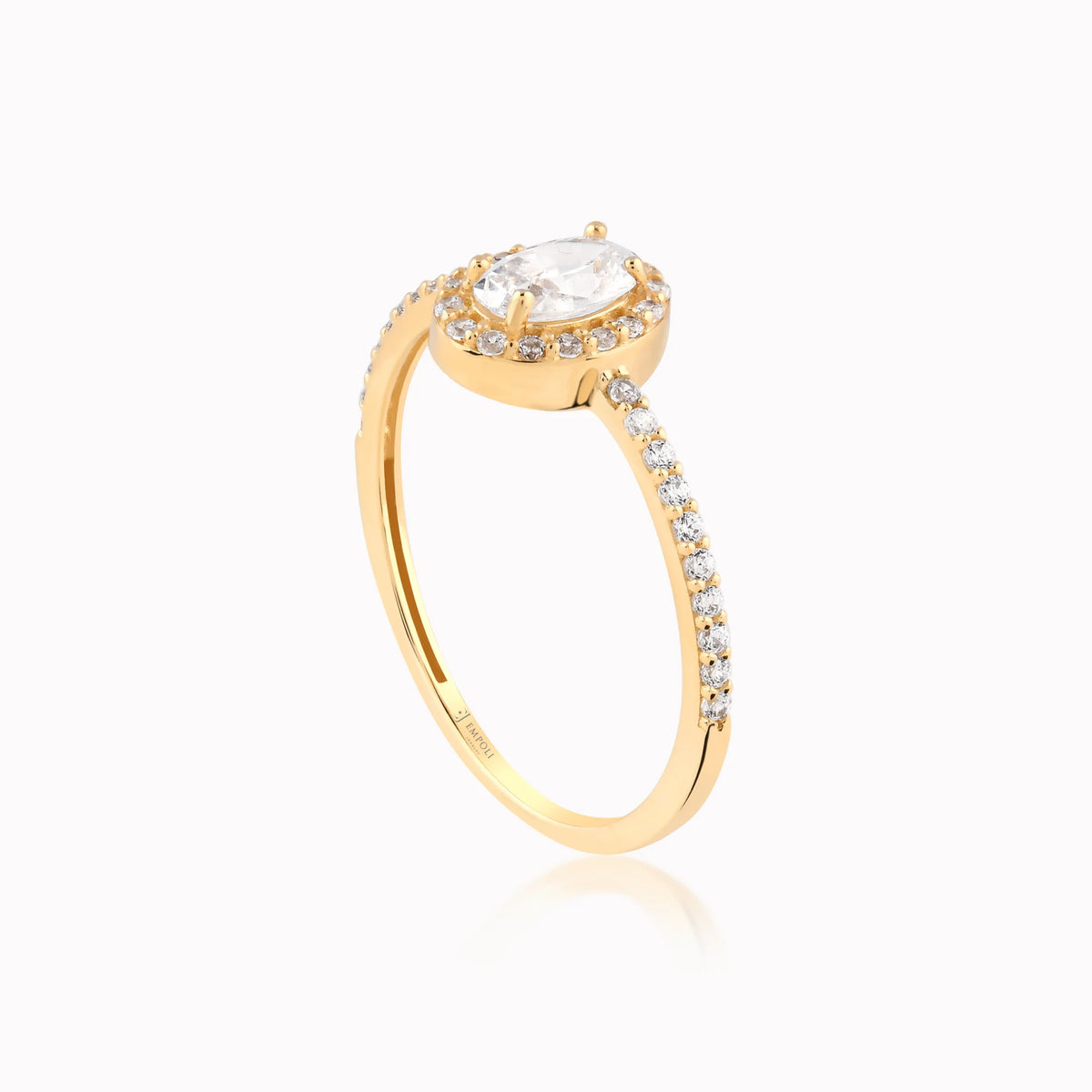 Inel din aur galben 14K cu zirconiu halo oval - detaliu