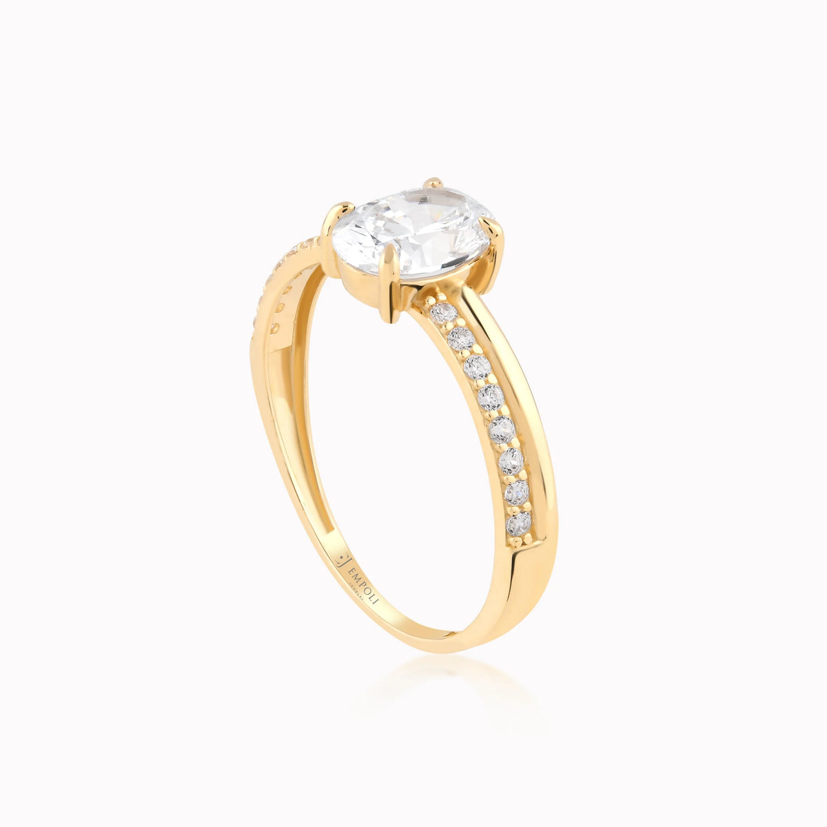 Inel din aur galben 14K cu zirconiu oval cu pave - detaliu