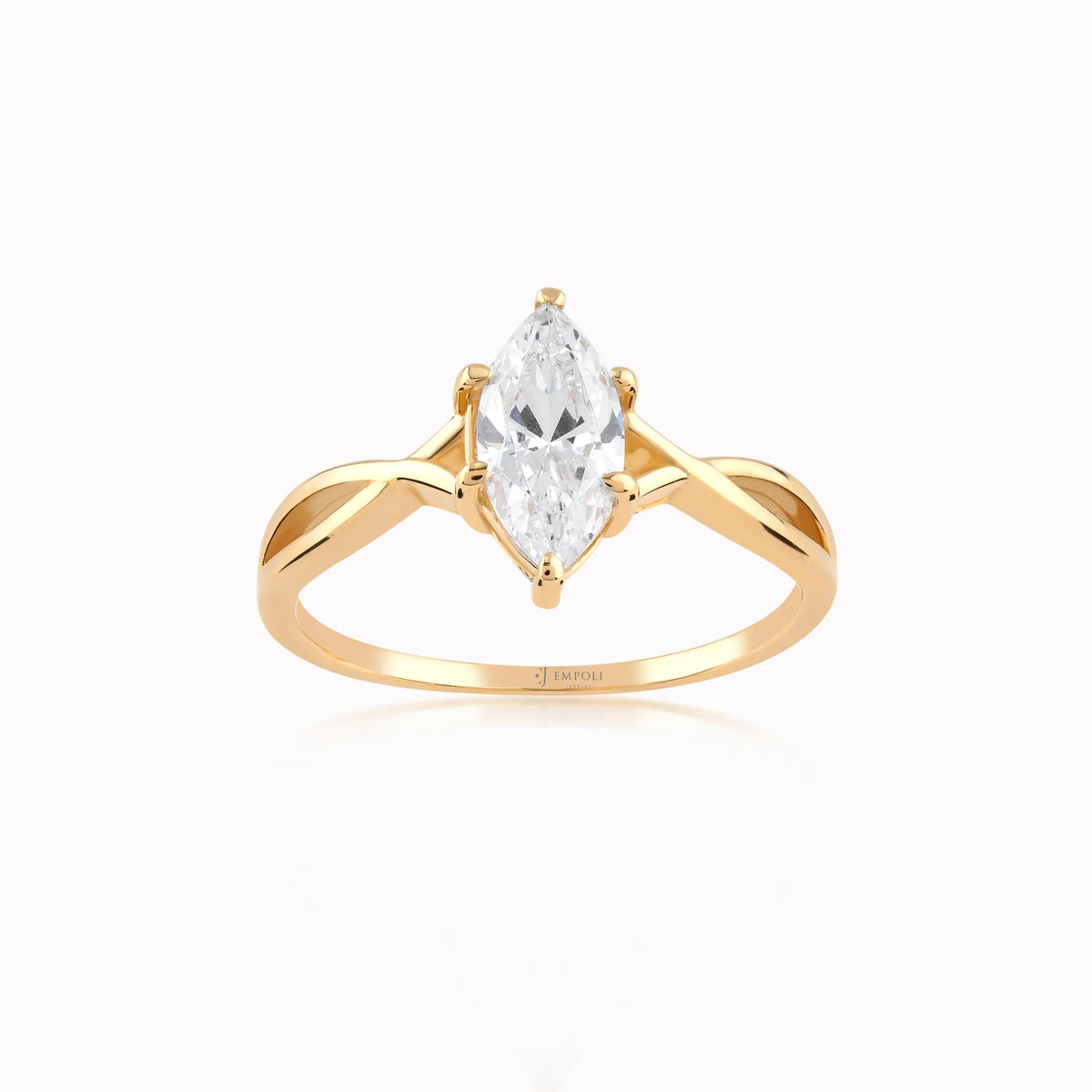 Inel din aur galben 14K cu zirconiu marchiză cu brațe încrucișate