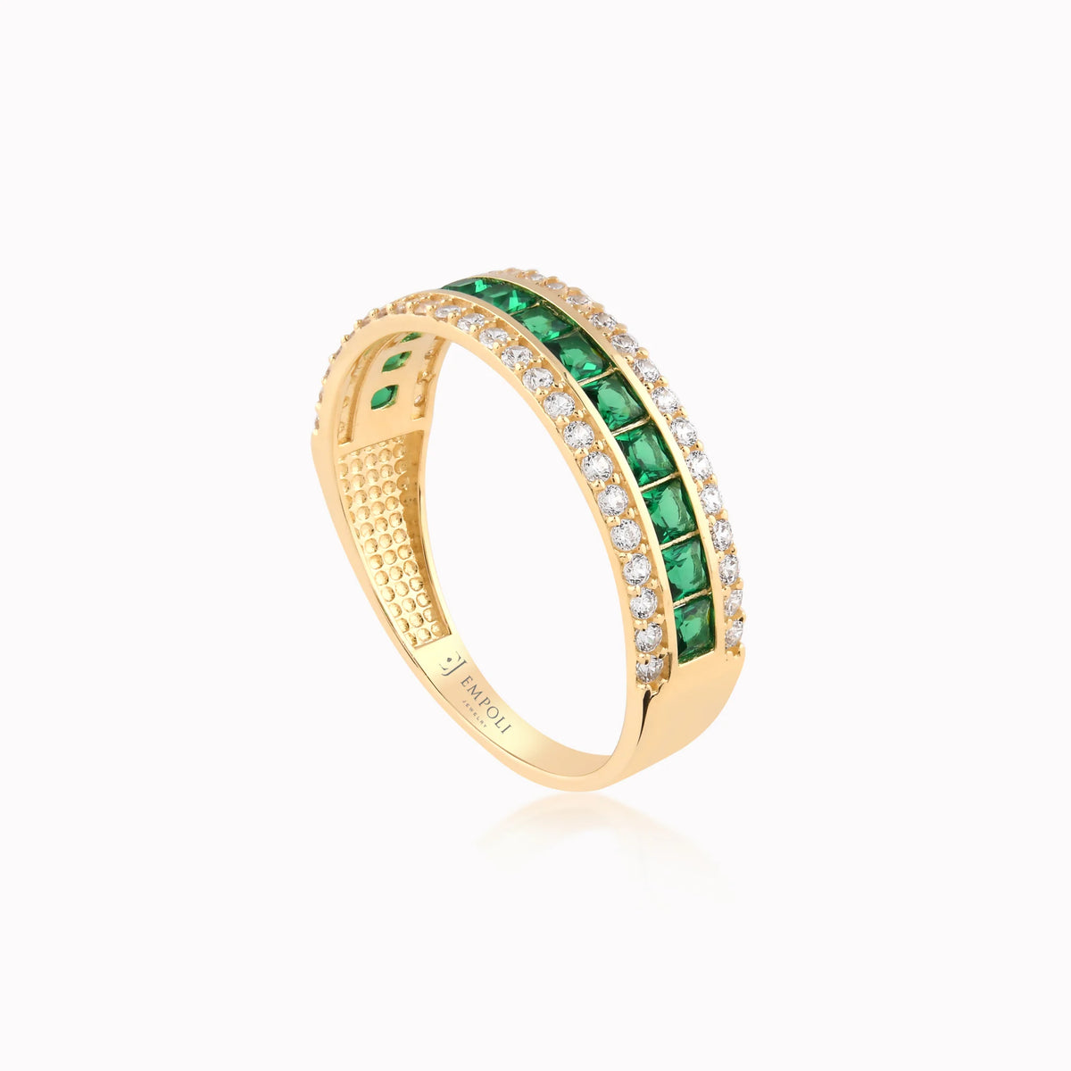 Inel din aur galben 14K cu zirconiu alb și verde - detaliu