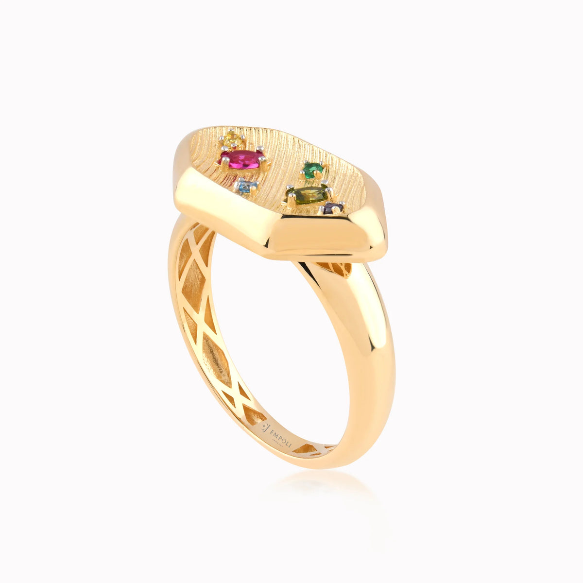 Inel din aur galben 14K cu zirconiu multicolor - detaliu