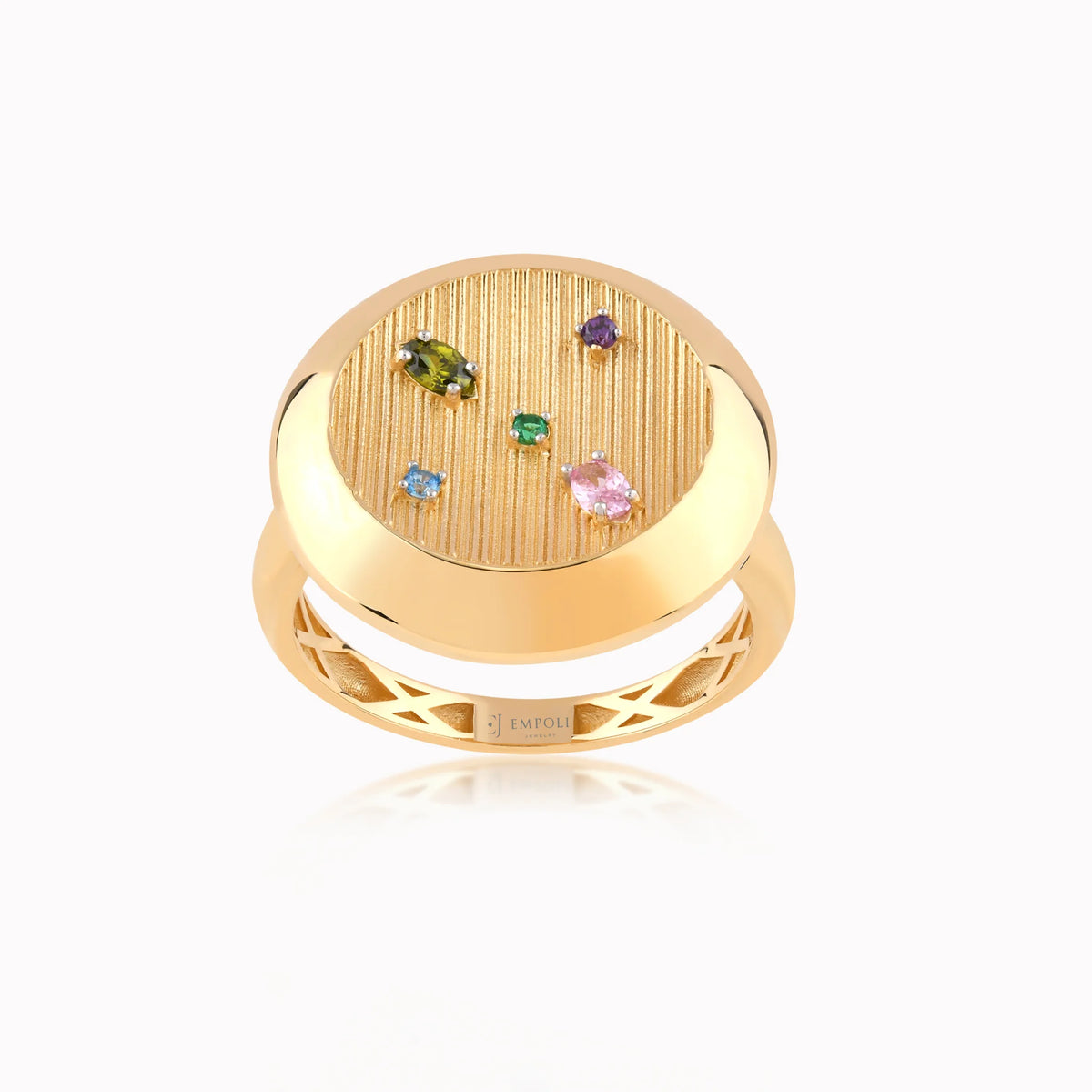 Inel din aur galben 14K cu zirconiu multicolor