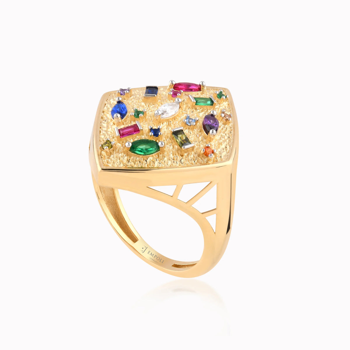 Inel din aur galben 14K cu zirconiu multicolor - detaliu
