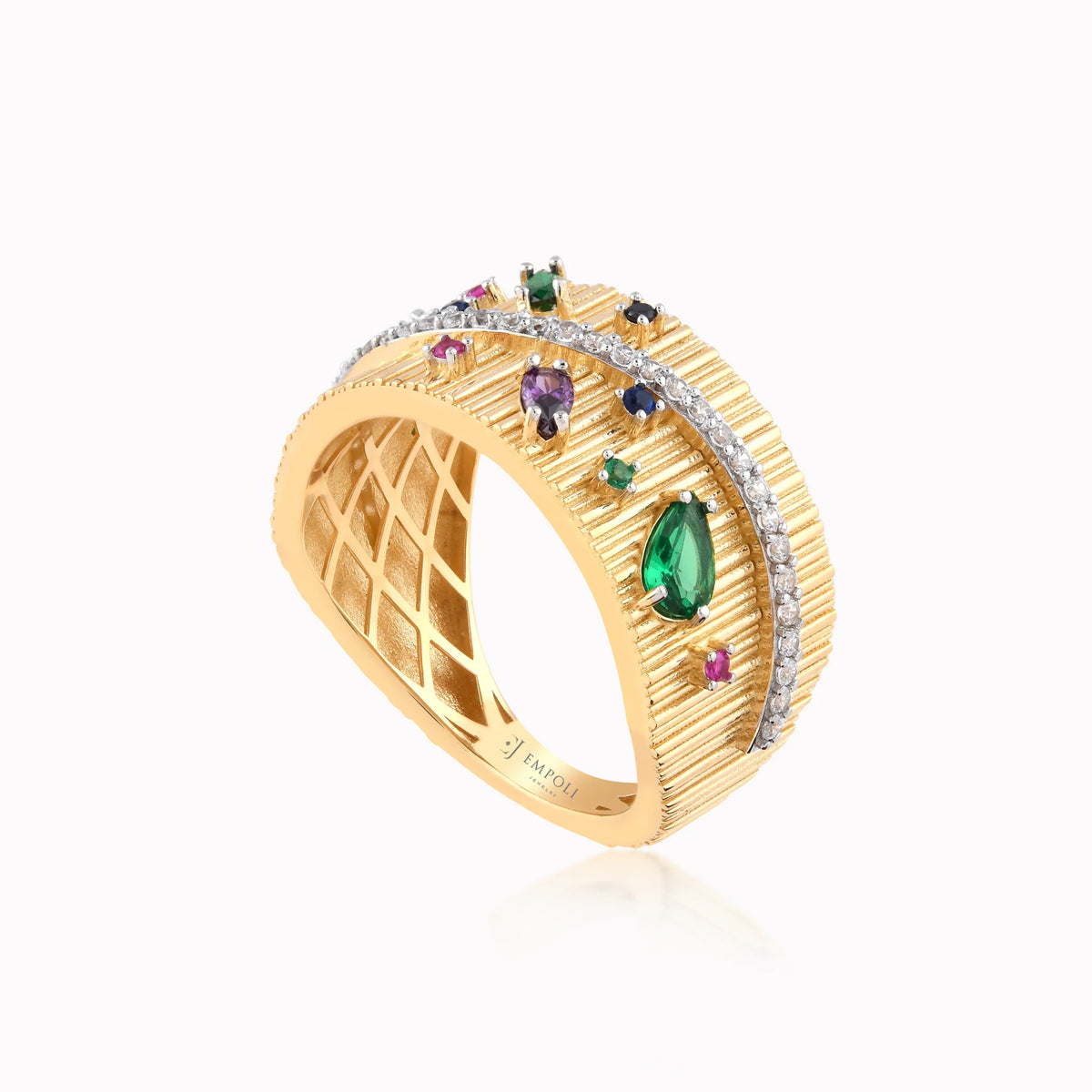 Inel din aur galben 14K cu zirconiu multicolor - detaliu