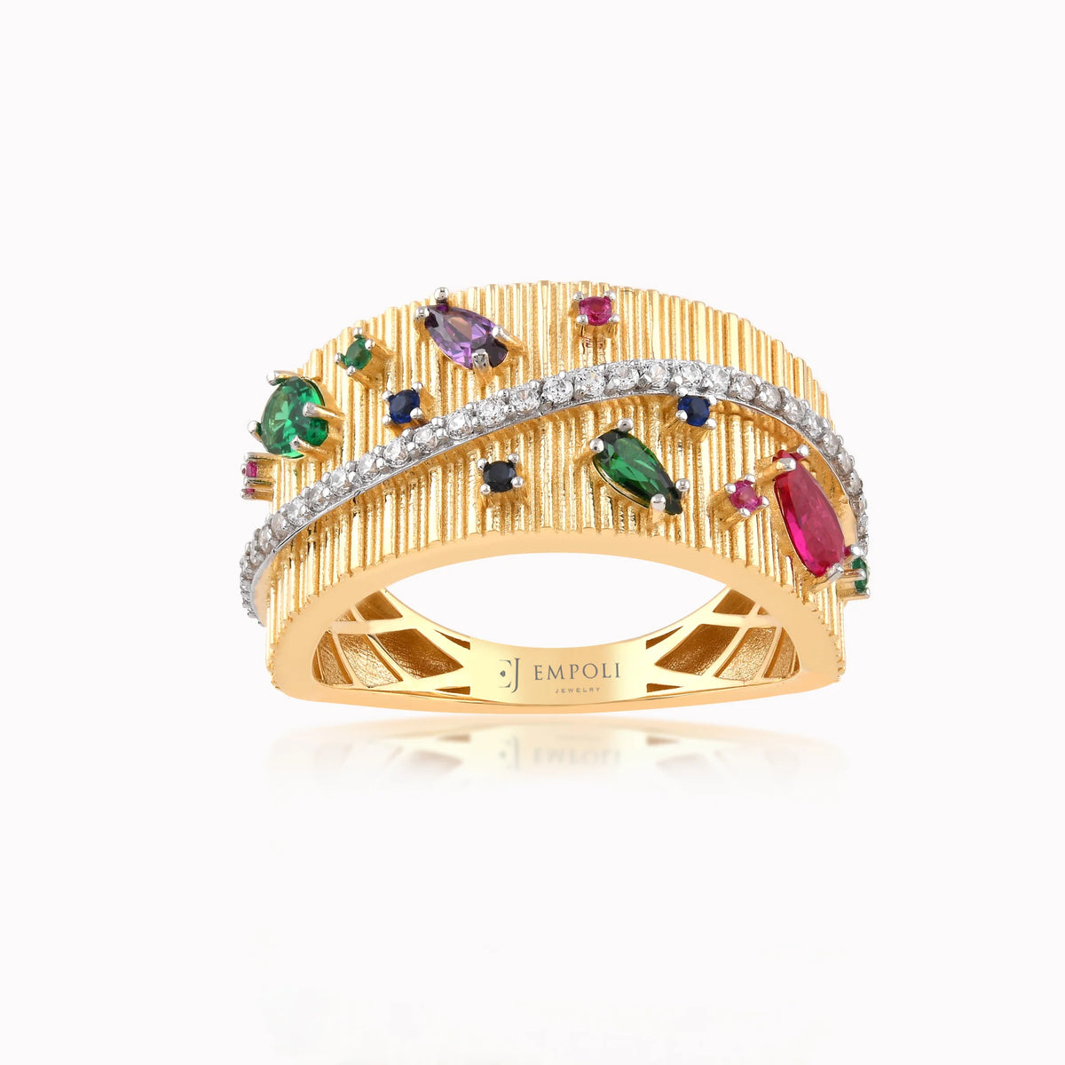 Inel din aur galben 14K cu zirconiu multicolor