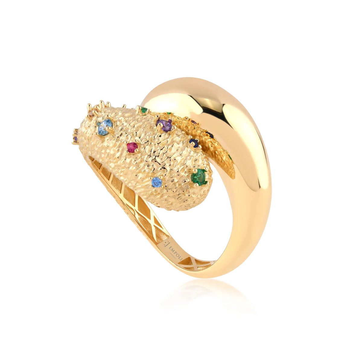 Inel din aur galben 14K cu zirconiu multicolor - detaliu