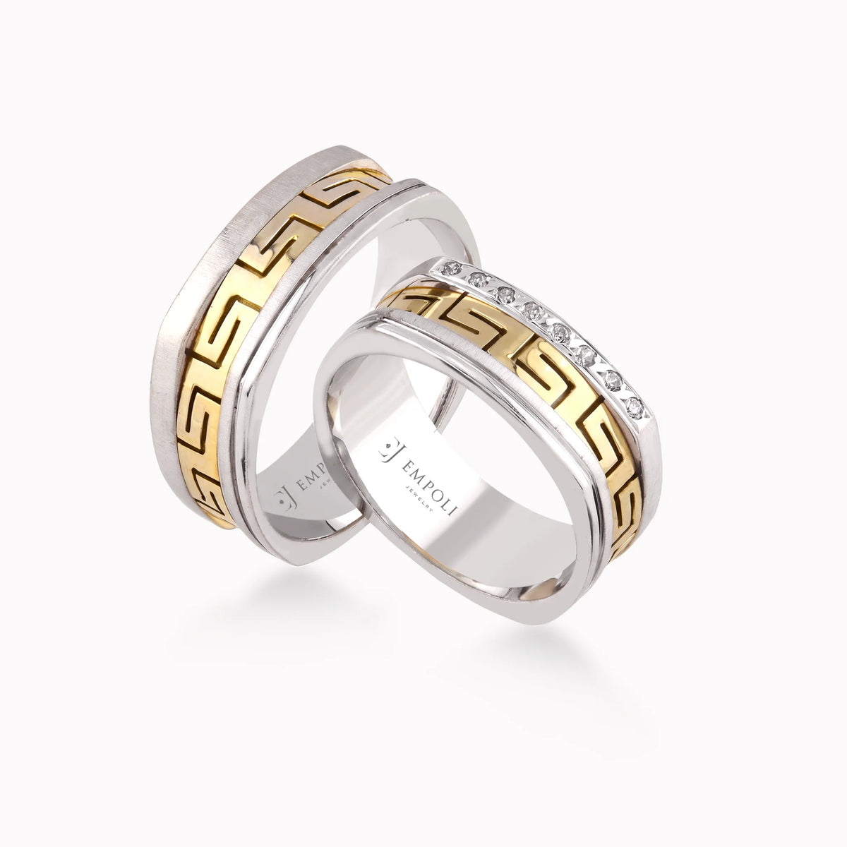 Verighete aur galben și alb 14K cu zirconiu sau diamant, 7.2mm